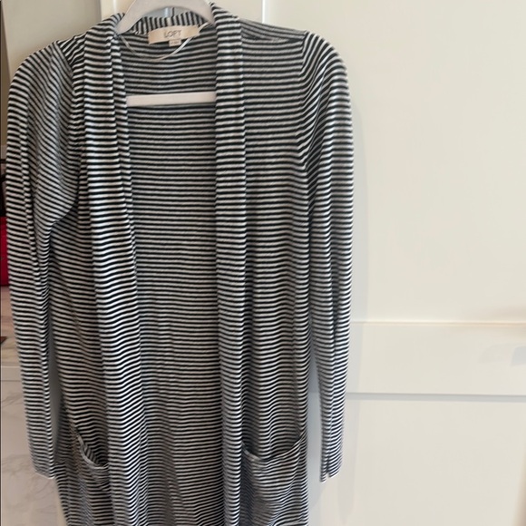 LOFT Sweaters - LOFT Monochrome Striped Open Cardigan
